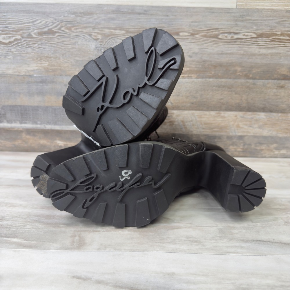 Karl Lagerfeld Petrin Women Size 8.5 Ankle Boots Quilted Logo Block Heel Black - Picture 6 of 9